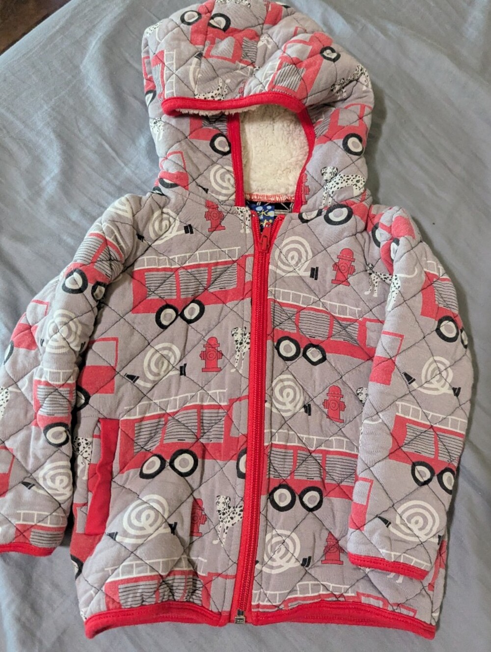 Kickee Pants Boutique Quilted Hooded Jacket in Fire Truck And Dalmatian Print 2T